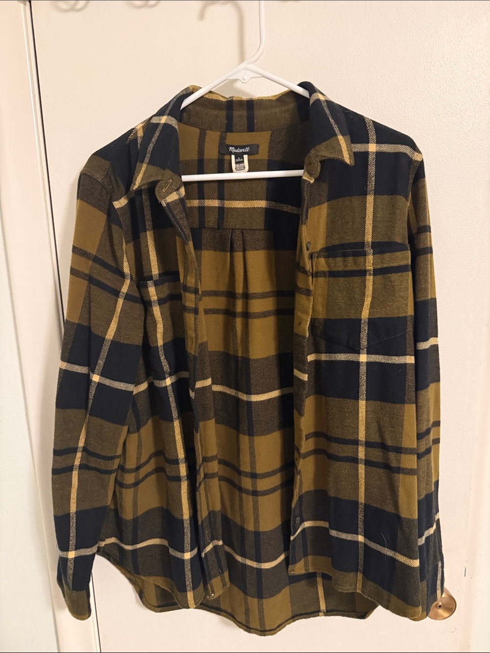 Madewell Navy and Mustard Plaid Utility Overshirt